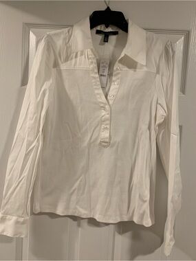 White House Black Market White Button-Front Collared Blouse
